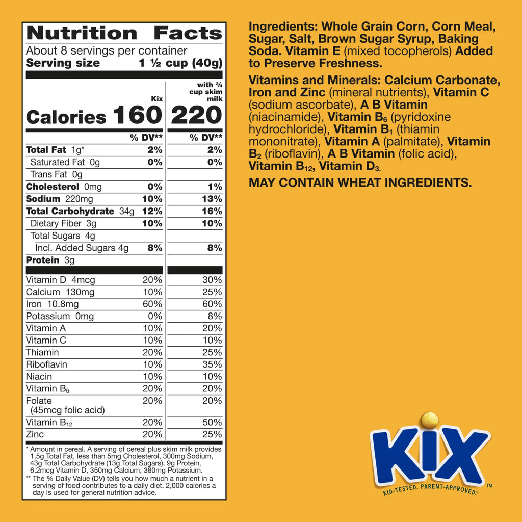 Kix Whole Grain Breakfast Cereal, Crispy Corn Cereal Puffs, 12 oz