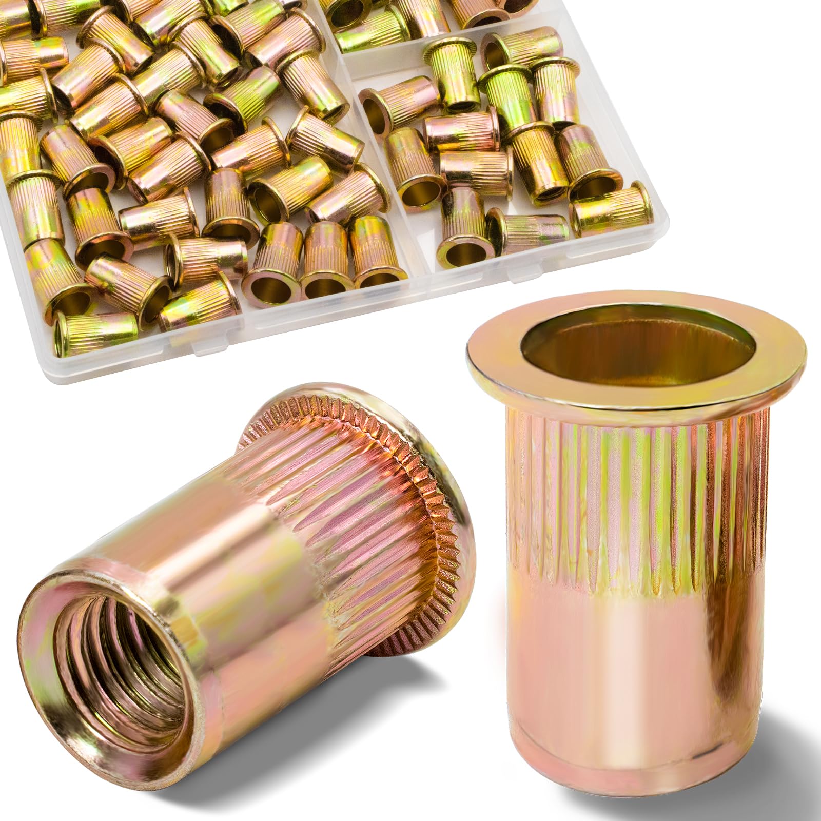 1/2''-13 UNC Rivet Nut, 10Pcs 304 Stainless Steel Flat Head Rivnut Threaded Insert Nutsert