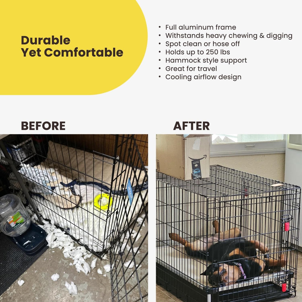 K9 Ballistics Chew Proof Elevated Cooling Outdoor Cot Bed for Small Dogs & Puppies - Virtually Indestructible, Preassembled, Withstands Aggressive Chewers - S, Black Mesh