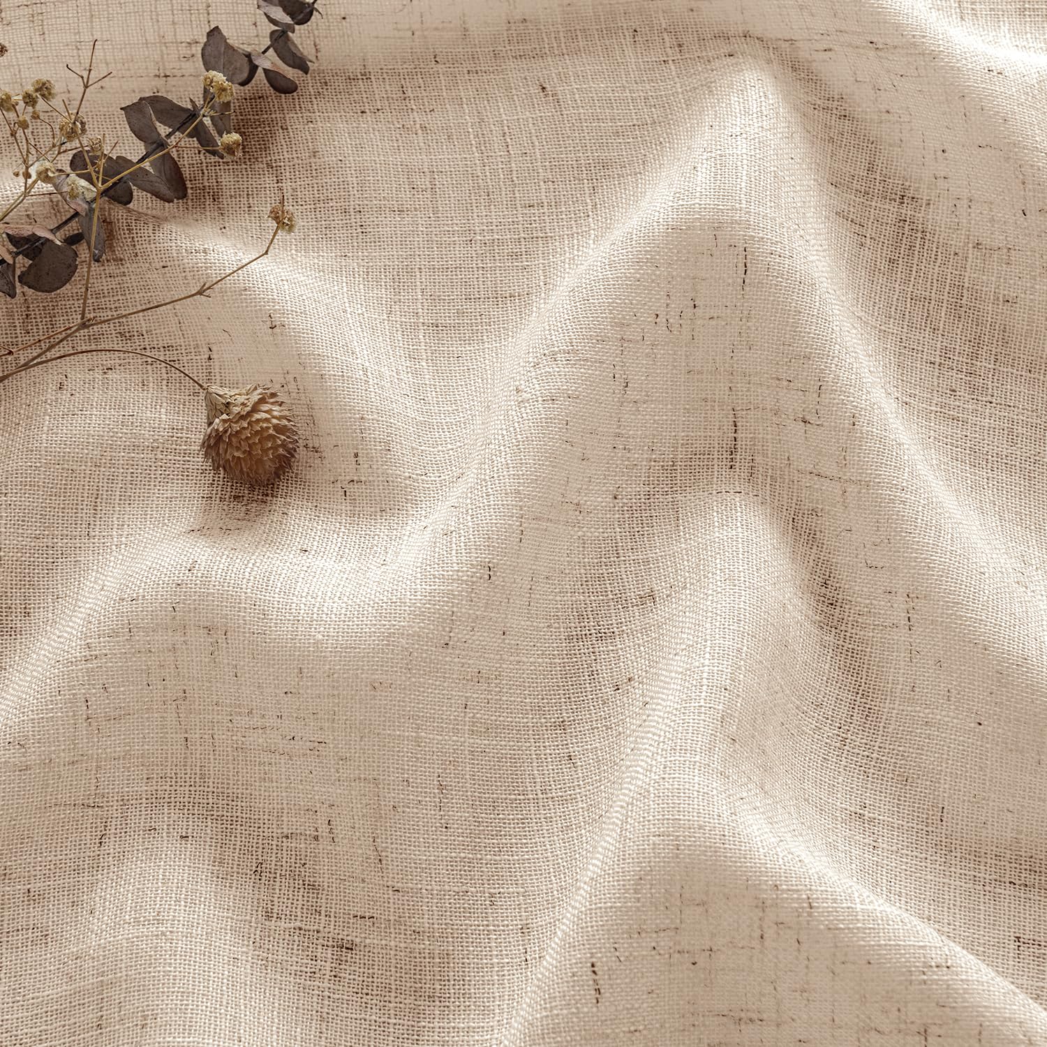 MIULEE Pinch Pleated Linen Curtains 84 Inches Long 2 Panels for Bedroom Living Room, Soft Thick Linen Textured Window Drapes Back Tab Hooks Semi Sheer Light Filtering Farmhouse，Beige