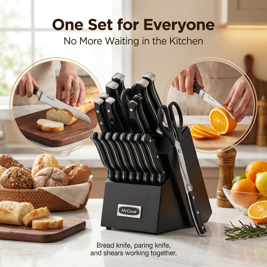 McCook® Knife Sets,German Stainless Steel Kitchen Knife Block Set with Built-in Sharpener, 20-Piece Razor-Sharp Kitchen Knives, Forged Triple Rivet,Full Tang,Ergonomic Handle,Elegant Box for Gift