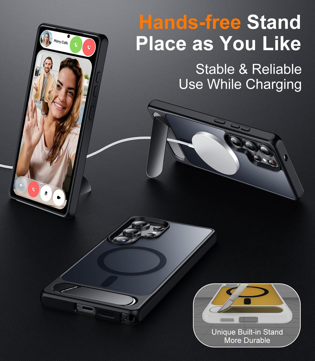 for Samsung Galaxy Z Fold 8 Case,[Compatible with MagSafe][Built-in HD Screen Protector & Kickstand][Hinge Protection]Translucent Matte Full-Body Shockproof Phone Case for Galaxy Z Fold 8,Black