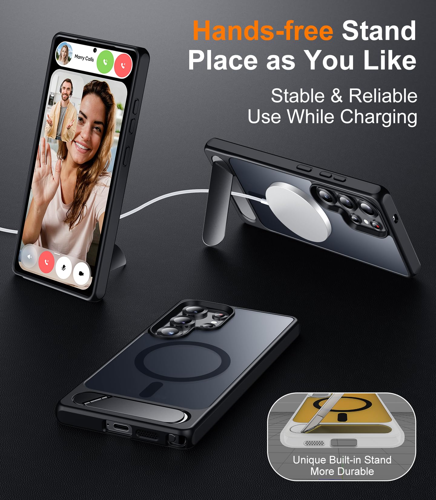 for Samsung Galaxy Z Fold 8 Case,[Compatible with MagSafe][Built-in HD Screen Protector & Kickstand][Hinge Protection]Translucent Matte Full-Body Shockproof Phone Case for Galaxy Z Fold 8,Black