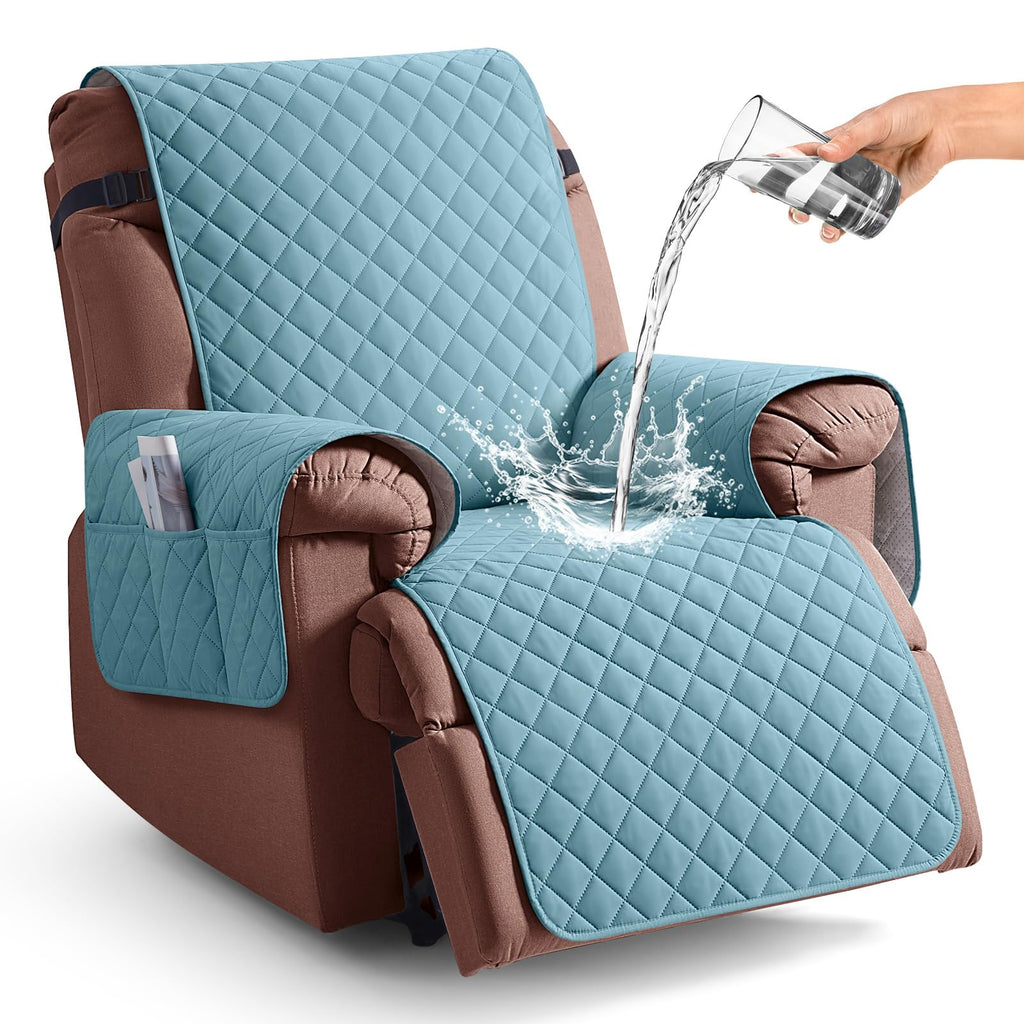 KinCam 100% Waterproof Recliner Chair Cover, Reclining Couch Covers for Pets, Dogs, Recliner Couch Slipcover Furniture Protector with Elastic Straps for Kids(23.6", Beige White)