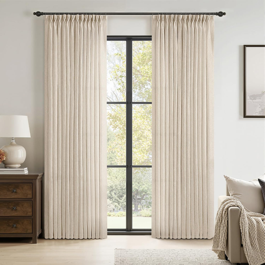 MIULEE Pinch Pleated Linen Curtains 84 Inches Long 2 Panels for Bedroom Living Room, Soft Thick Linen Textured Window Drapes Back Tab Hooks Semi Sheer Light Filtering Farmhouse，Beige