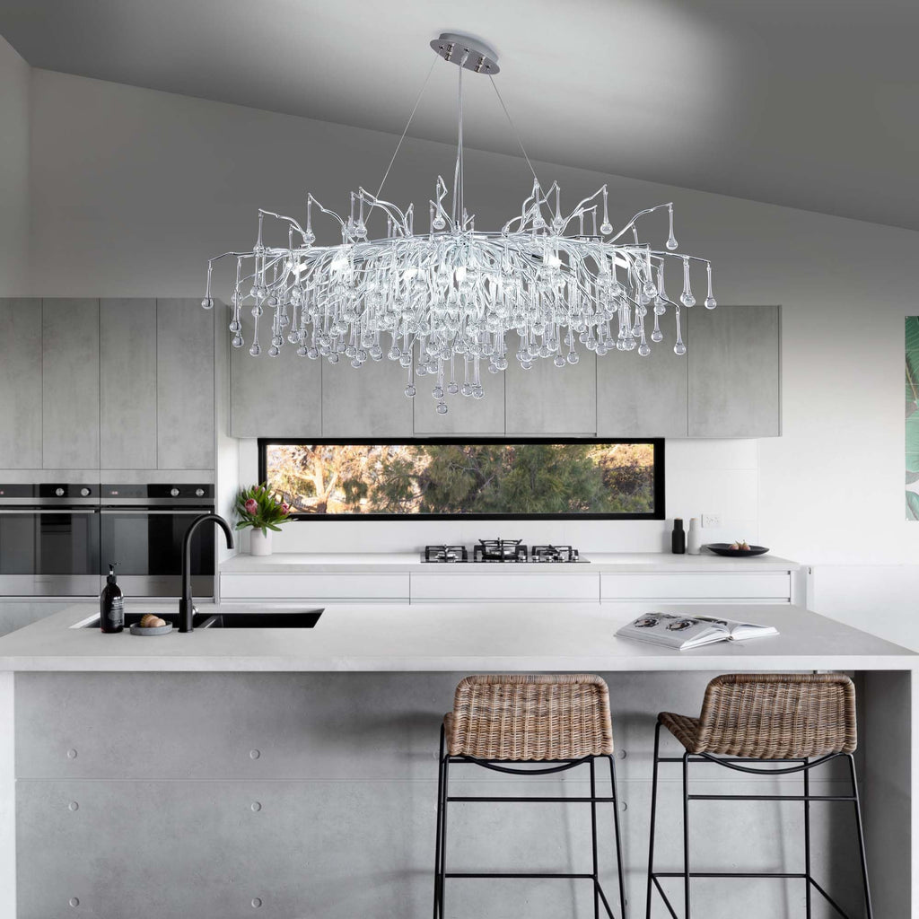Modern Crystal Raindrop Chandelier, L40'' Black Linear Rectangle Art Deco Tree Branch Lighting Fixture for Kitchen Island Living Room Foyer Staircase 10 Lights