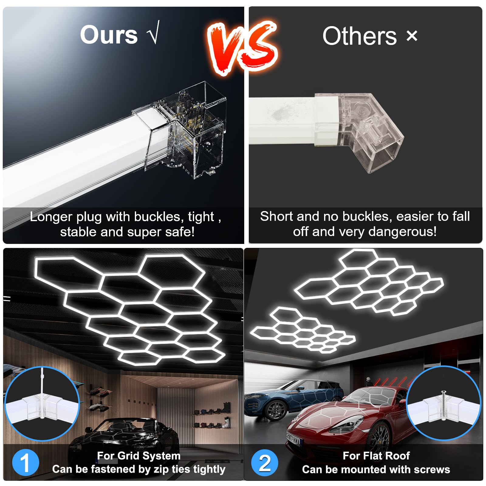 MODERN Hexagon LED Light,105W 12600LM 6500K, 3 Hexagonal LED Shop Light for Auto Shops, Malls & Work Areas