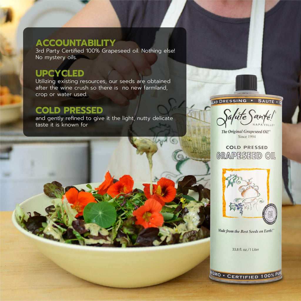 Salute Santé! Cold Pressed Grapeseed Oil – 500 ml 1-Pack — cooking oil, grapeseed oil — High Smoke Point, Neutral Flavor, Ideal for Frying, Baking & Salad Dressings Gourmet kitchen essential