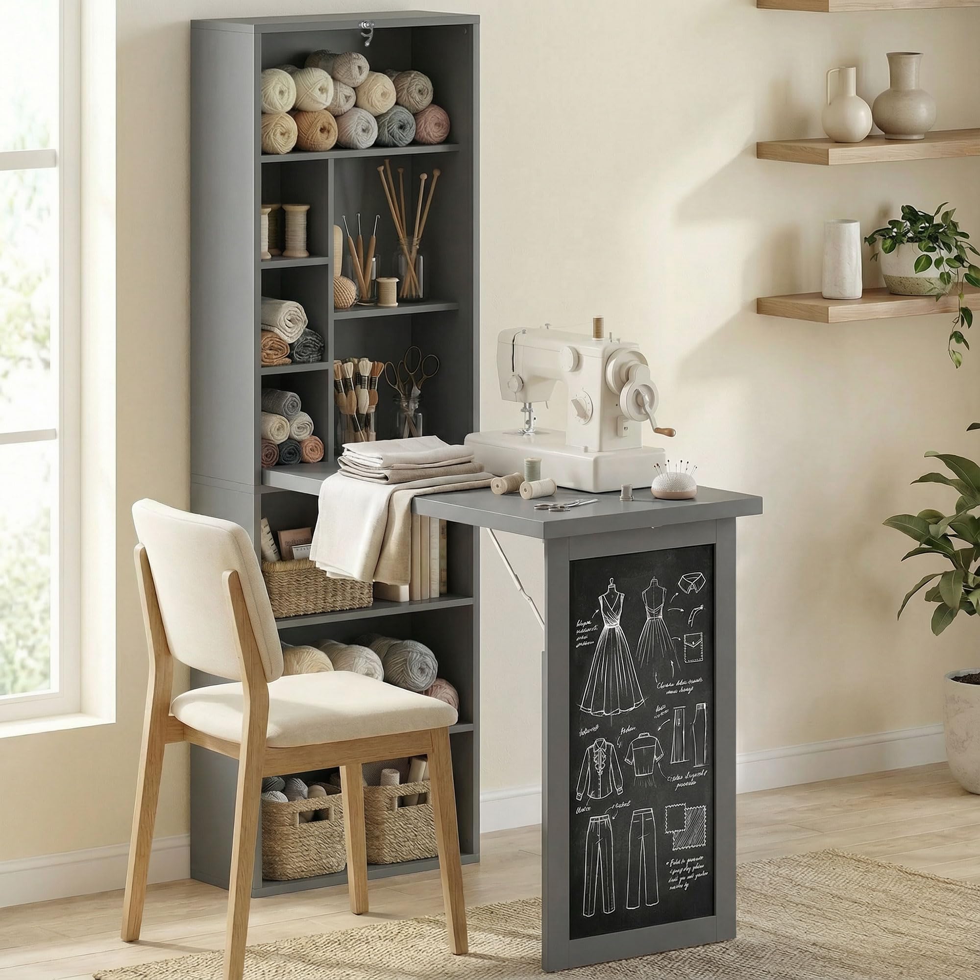 HOMCOM Foldable Convertible Writing Table, Wall Mounted Space-Saving Computer Desk with Chalkboard and Storage Shelves for Small Spaces, Home Office, Bedroom, Dorm, Apartment, Black