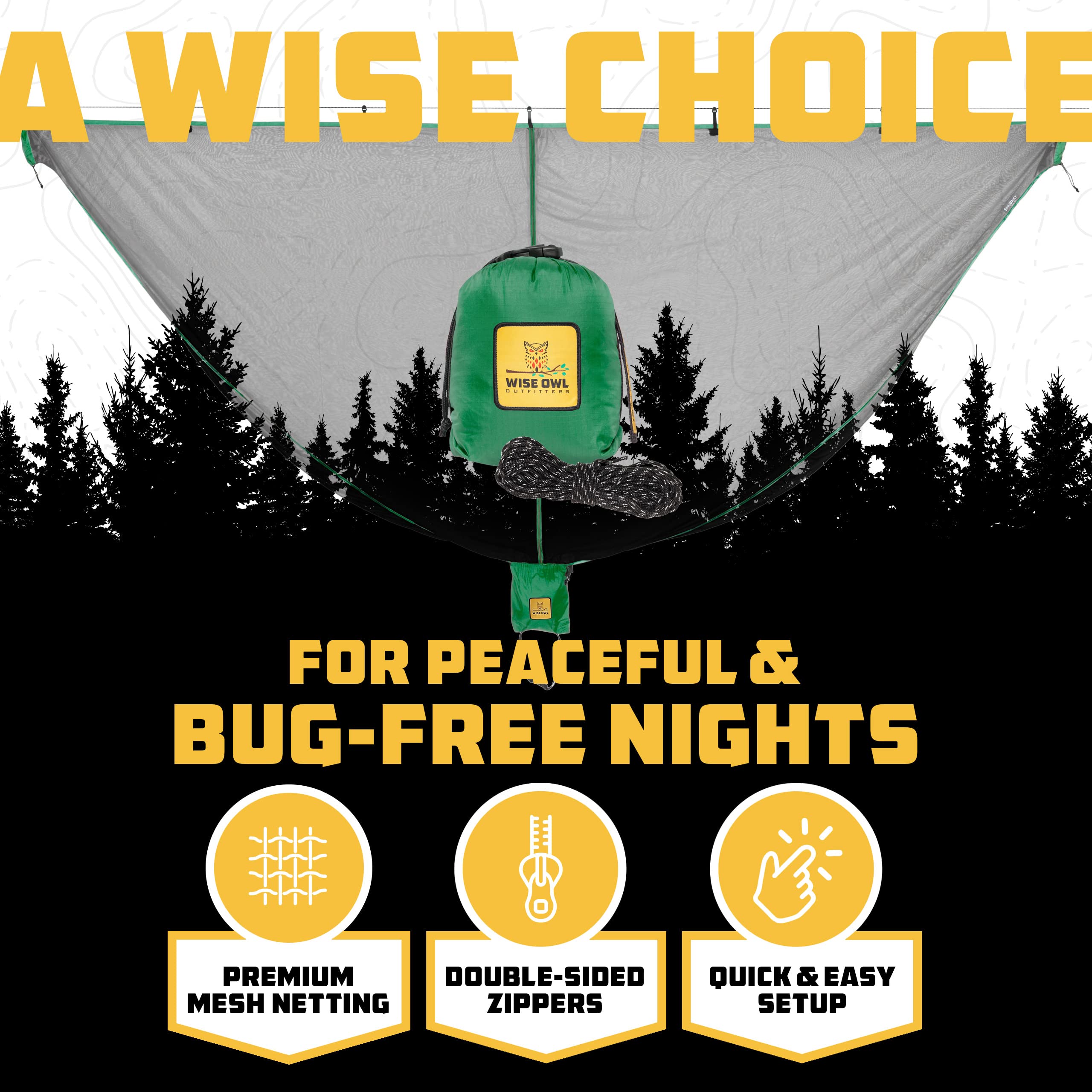 Wise Owl Outfitters Hammock Bug Net – Mosquito Net for Hammock, Lightweight Bug Netting for Camping, Hiking, Backpacking, Forest & Outdoor Use