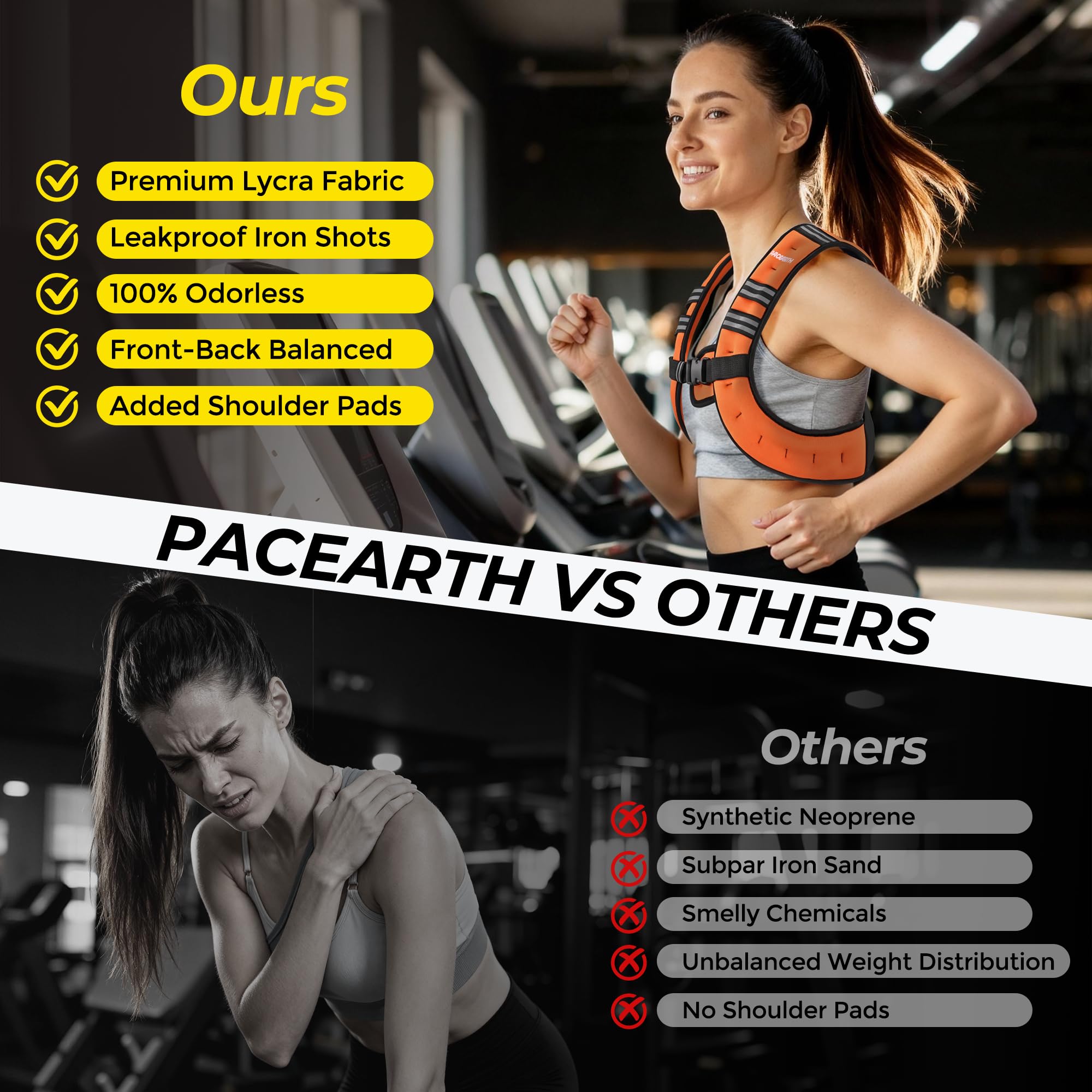 PACEARTH Weighted Vest,6lb/8lb/10lb/12lb/16lb/20lb/25lb/30lb Weight Vest with Reflective Stripe, Body Weight Vests for Women, Men, Weight Loss Workout, Strength Training, Running, Walking, Jogging
