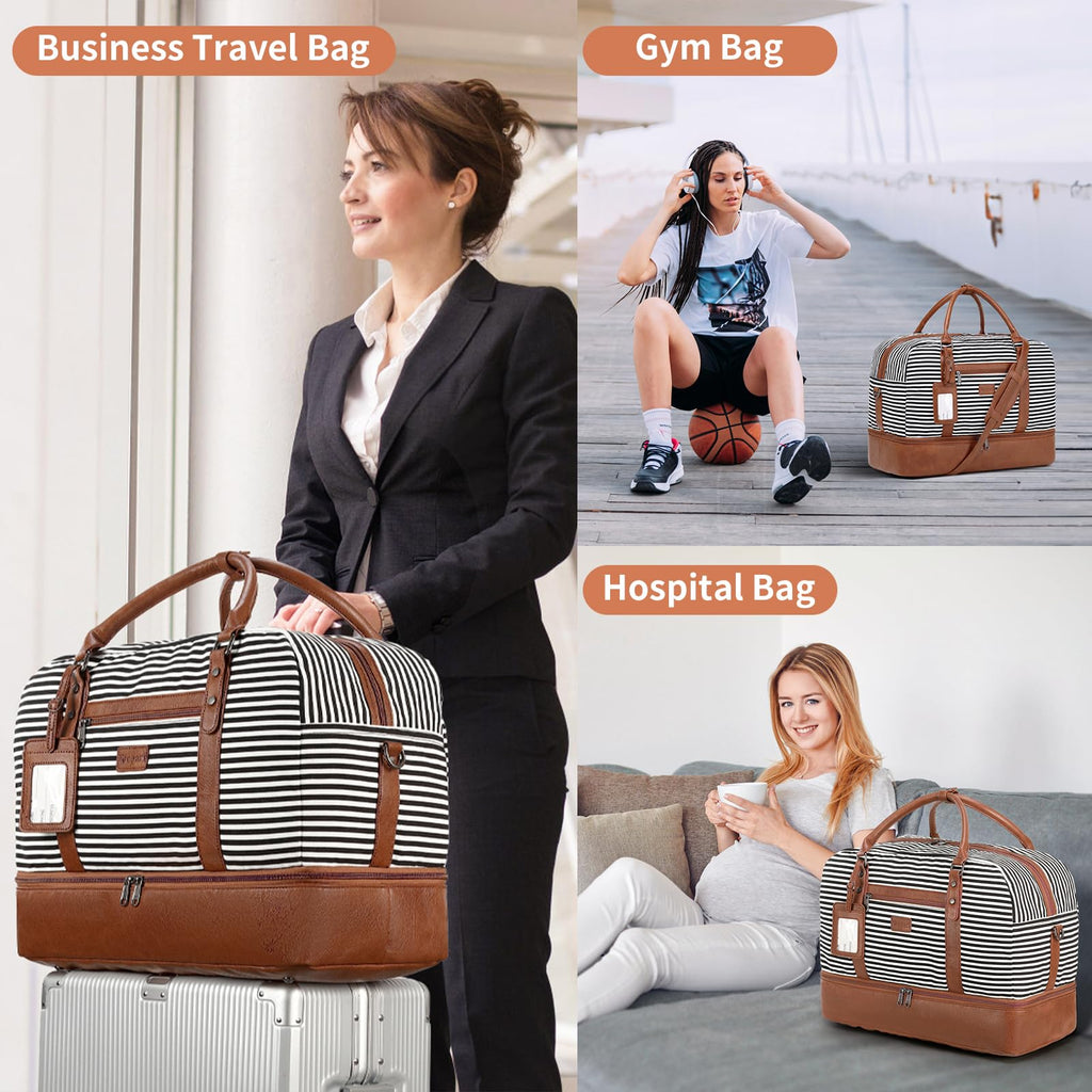 Wogarl 4PCS Weekender Bags for Women Large Overnight Weekend Travel Duffel Carry on Shoulder with Shoe Compartment Canvas Toiletry Bag for Travel Business Gym