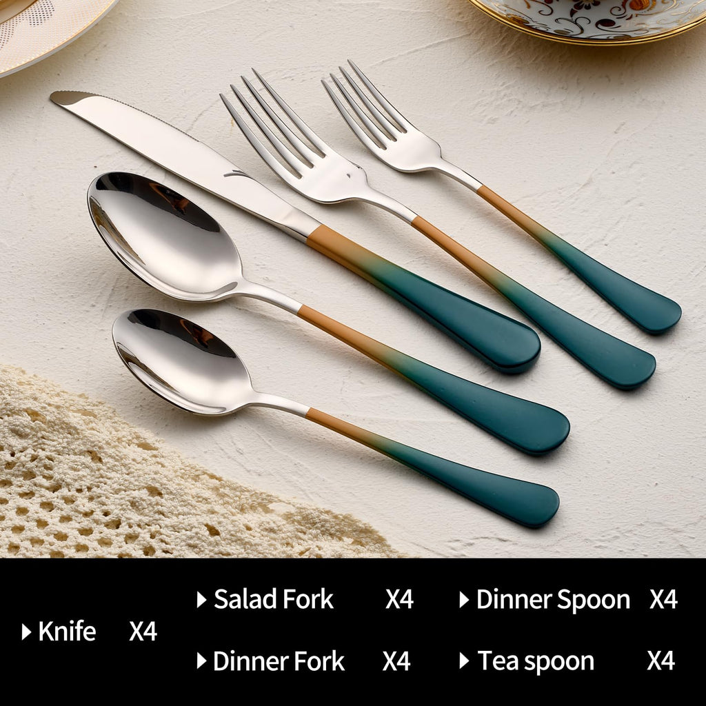 20-Pieces Blac and Pink Silverware Sets for 4,Pink Handle Stainless Steel Cutlery Set, Include Forks Spoons and Knives Set, Dishwasher Safe Utensil Sets for Home Restaurant
