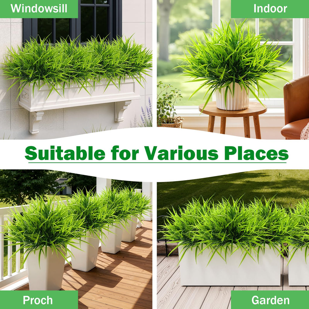 Uieke 28 Bundles Artificial Outdoor Plants UV Resistant Fake Grass Plants Faux Plastic Plants Greenery Shrubs for Home Garden Pathway Window Box Front Porch Cemetery Fall Decor, Autumn Red