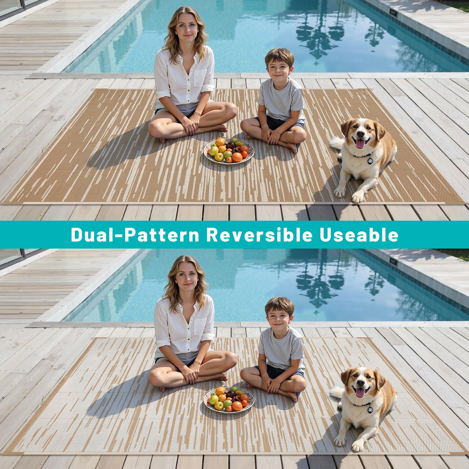 HEBE Checkered Outdoor Rug Waterproof 5x8, Reversible Plastic Straw Rug RV Camping Rug, Indoor Outdoor Patio Mat Clearance, Outside Carpet for Porch,Deck,Camper,Balcony,Backyard,Picnic