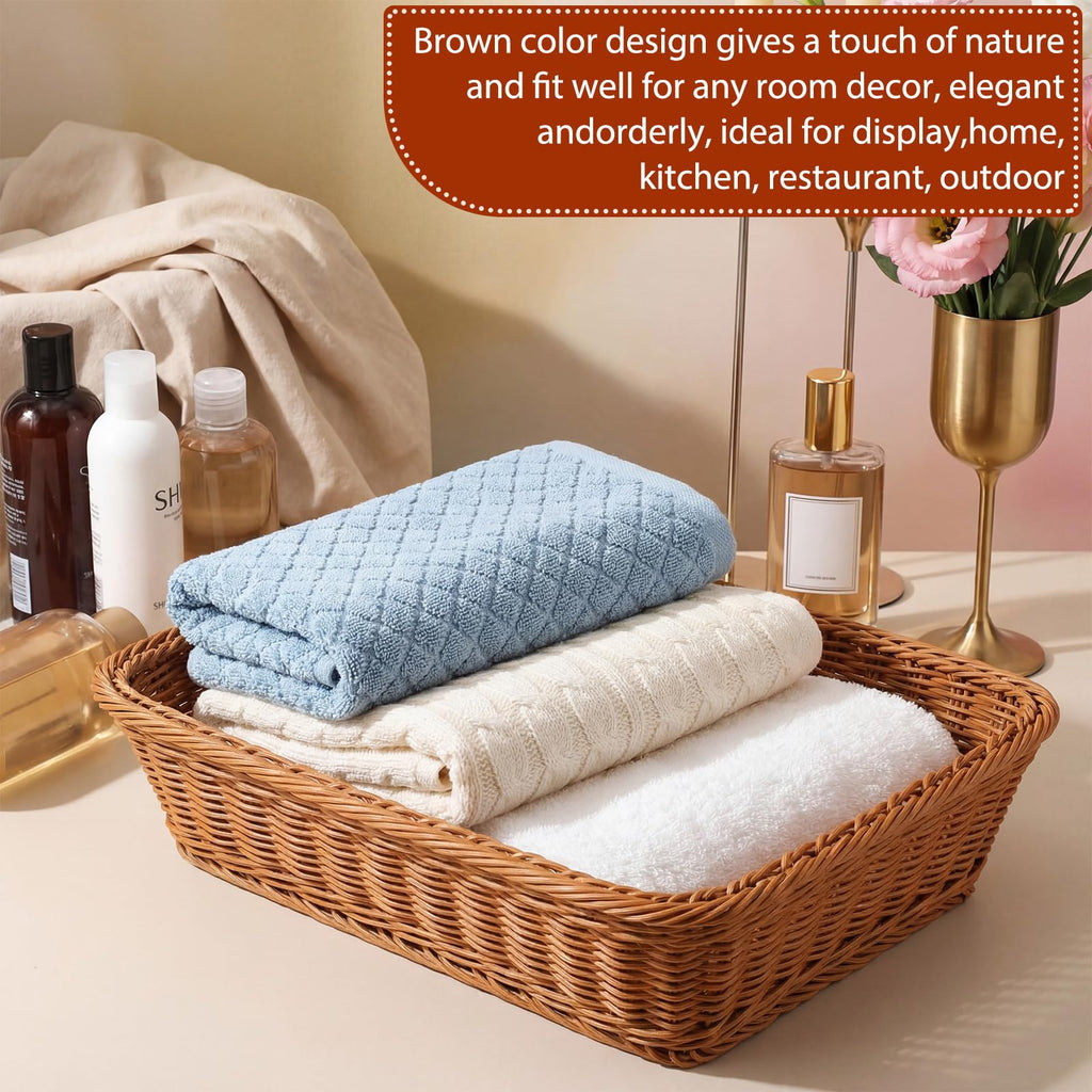 Eccliy 6 Pack Wicker Bread Baskets 15.8 Inch Woven Serving Basket for Gifts, Poly Wicker Storage Rectangle Rattan Display Trays for Bread Food Vegetables Fruit Snacks Tabletop Restaurant Home