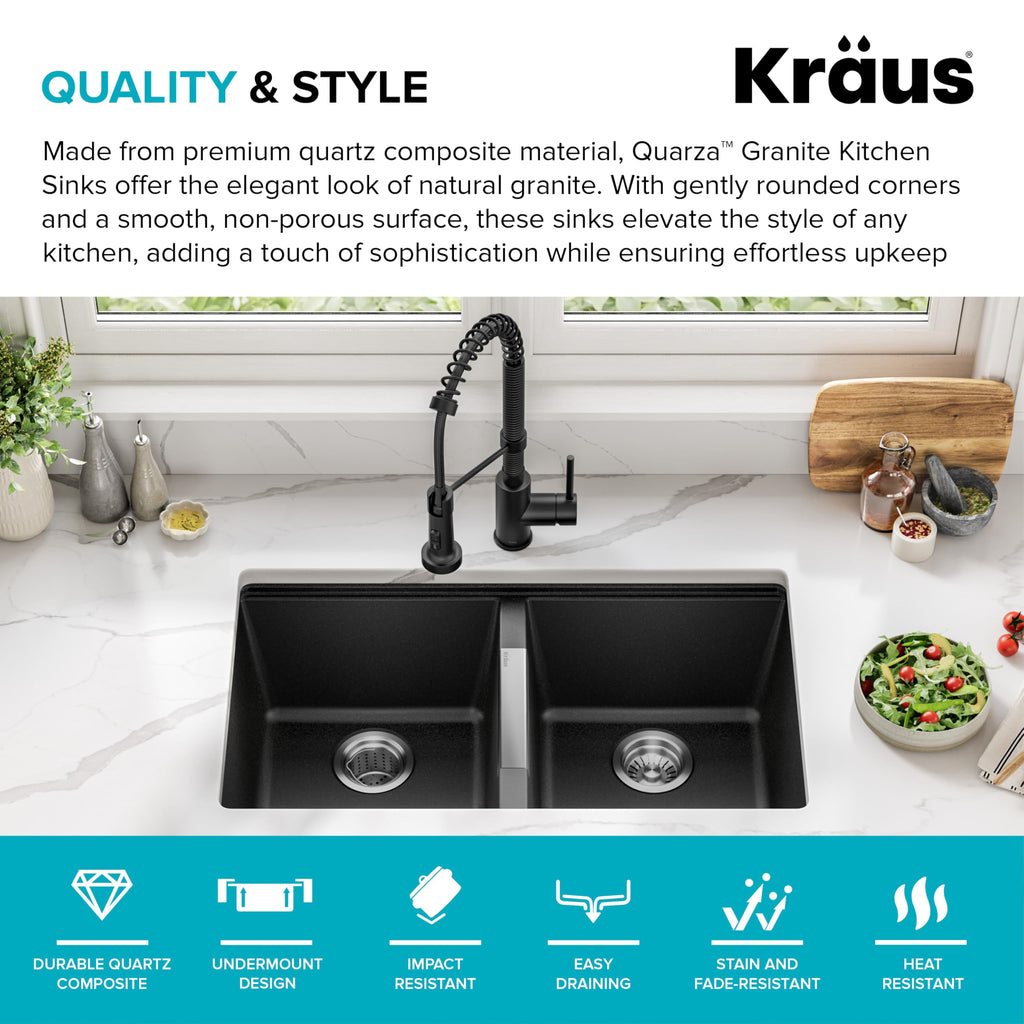 KRAUS Quarza 31-inch Undermount Single Bowl Granite Kitchen Sink in Black Onyx, KGU-413B