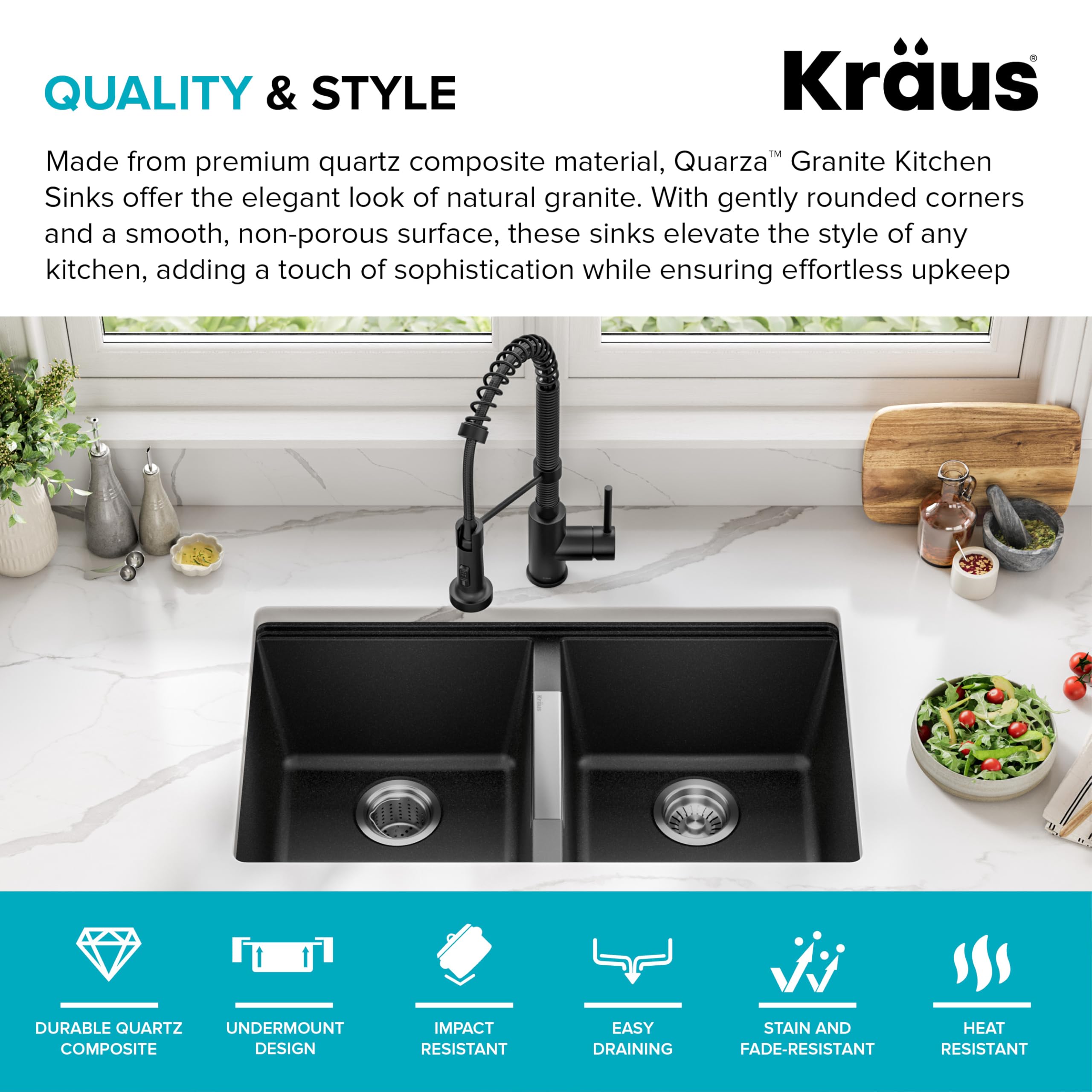 KRAUS Quarza 31-inch Undermount Single Bowl Granite Kitchen Sink in Black Onyx, KGU-413B