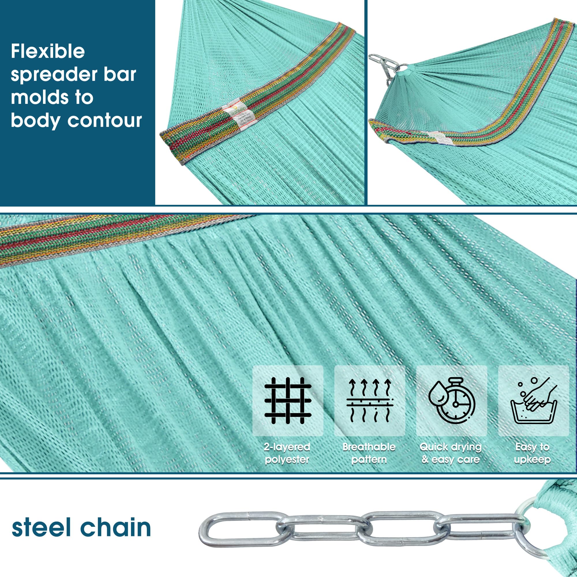 Tranquillo Unity Adjustable Hammock Stand, Hammocks Stands for The Garden, 800 lbs Capacity Steel Double Hammock Stand for 2 Persons, Premium Pre-Assembled Stand (Steel, Aegean)