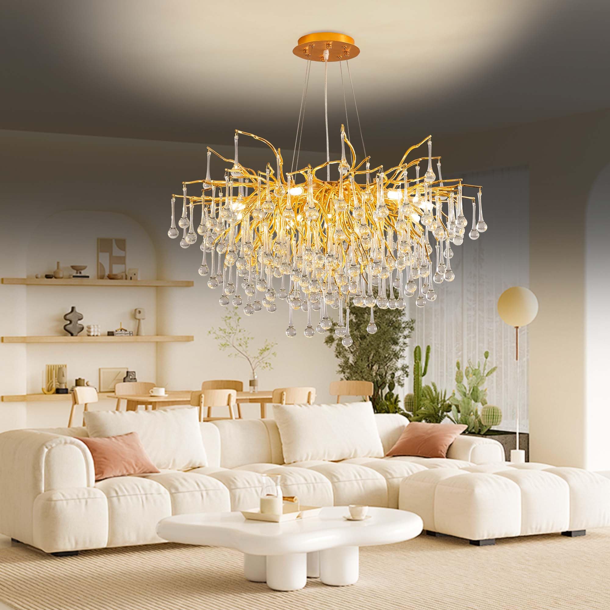 Modern Crystal Raindrop Chandelier, L40'' Black Linear Rectangle Art Deco Tree Branch Lighting Fixture for Kitchen Island Living Room Foyer Staircase 10 Lights