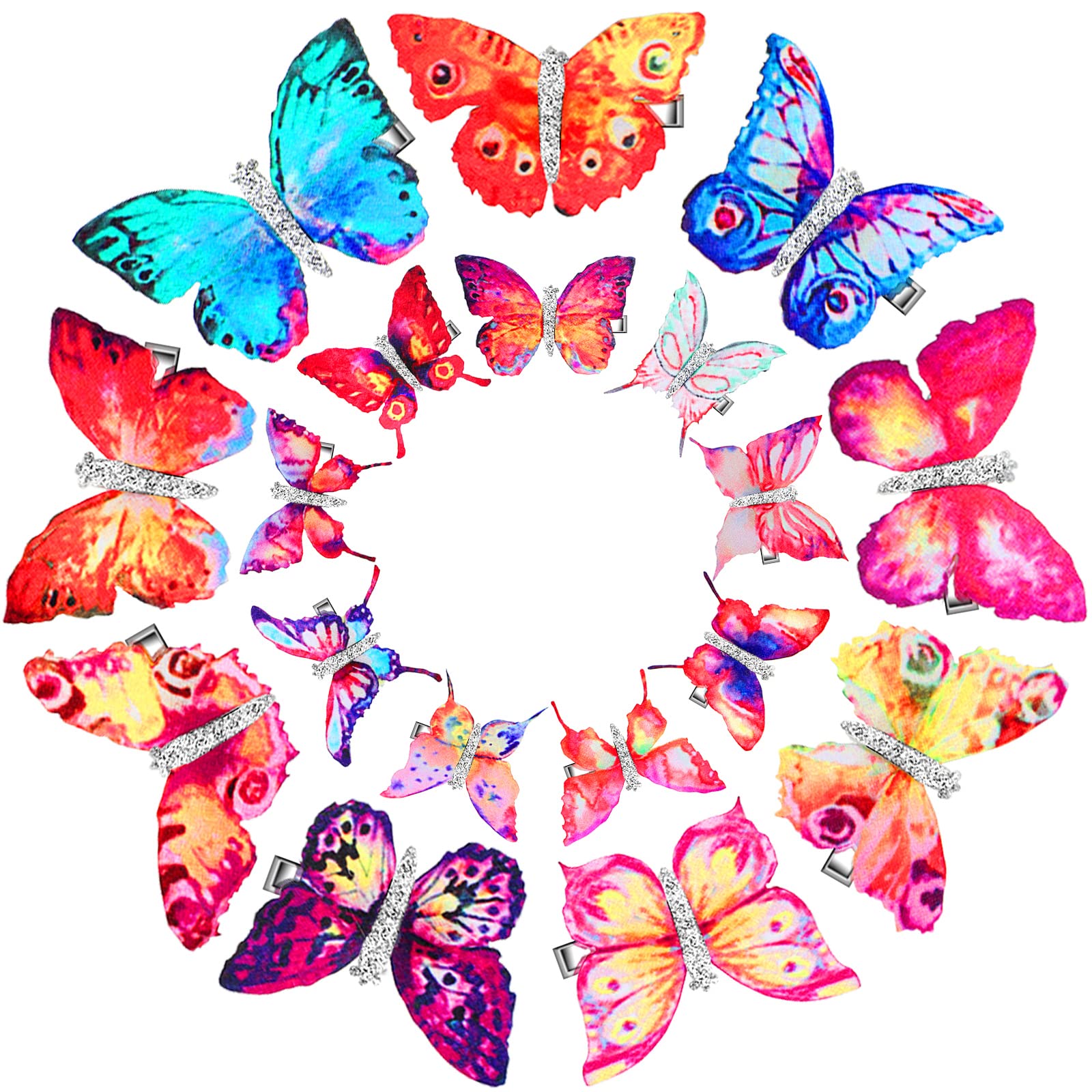 Boao 18 Pieces Glitter Butterfly Hair Clips for Girls Teens Women Hair Accessories (Bright Style)