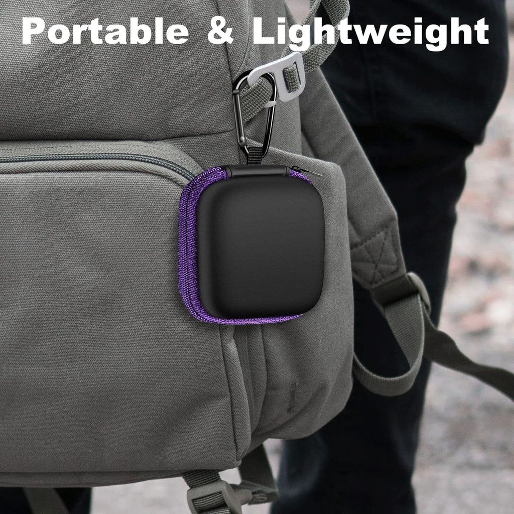 2Pack Oval Earbud Case Portable EVA Carrying Case Storage Bag Cell Phone Accessories Organizer with Carabiner for Earphone, Earbud, Earpieces, SD Memory Card, Camera Chips, Black/Purple