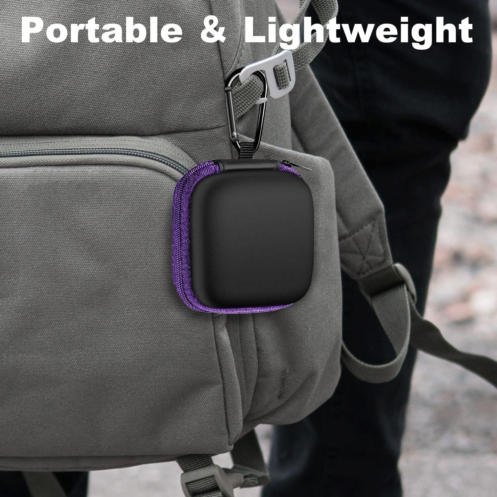 2Pack Oval Earbud Case Portable EVA Carrying Case Storage Bag Cell Phone Accessories Organizer with Carabiner for Earphone, Earbud, Earpieces, SD Memory Card, Camera Chips, Black/Purple