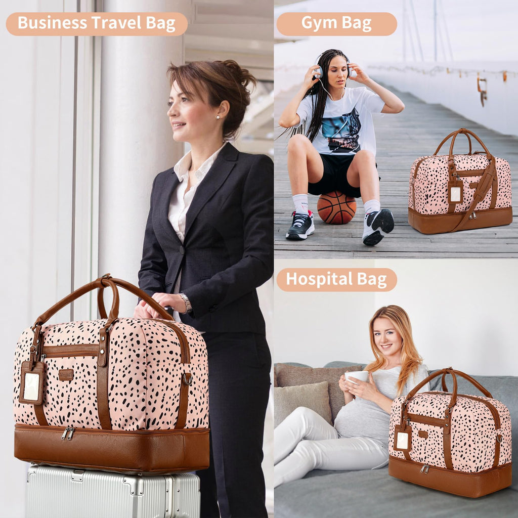 Wogarl 4PCS Weekender Bags for Women Large Overnight Weekend Travel Duffel Carry on Shoulder with Shoe Compartment Canvas Toiletry Bag for Travel Business Gym