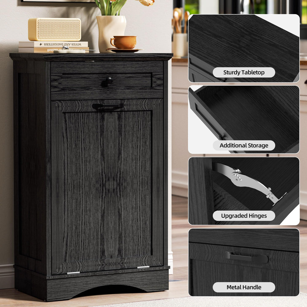 AHB Double Tilt Out Trash Can Cabinet Freestanding Kitchen Trash Can, 2x13 Gallons Hidden Garbage Recycling Cabinet with Hideaway Drawers Pet Proof Trash Can Holder for Kitchen, Antique White