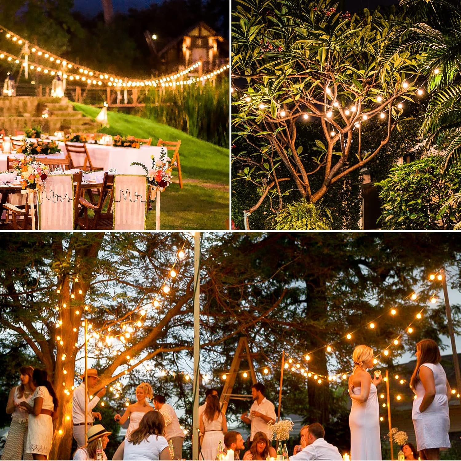 Lakumu 34FT G40 Solar String Lights, Globe Outdoor String Lights with 15 E12 Waterproof LED Bulbs, 2700K Shatterproof Patio Lights, Solar Powered Hanging Lights