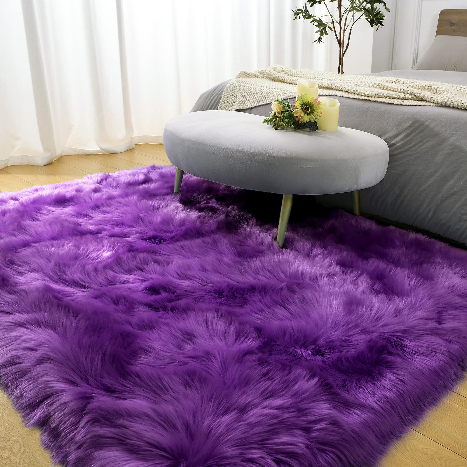 LOCHAS Soft Fluffy Faux Fur Rugs for Bedroom Bedside Rug 2x3 Feet, Washable, Furry Sheepskin Area Rug for Living Room Girls Room, Luxury Shag Carpet Home Decor, Beige