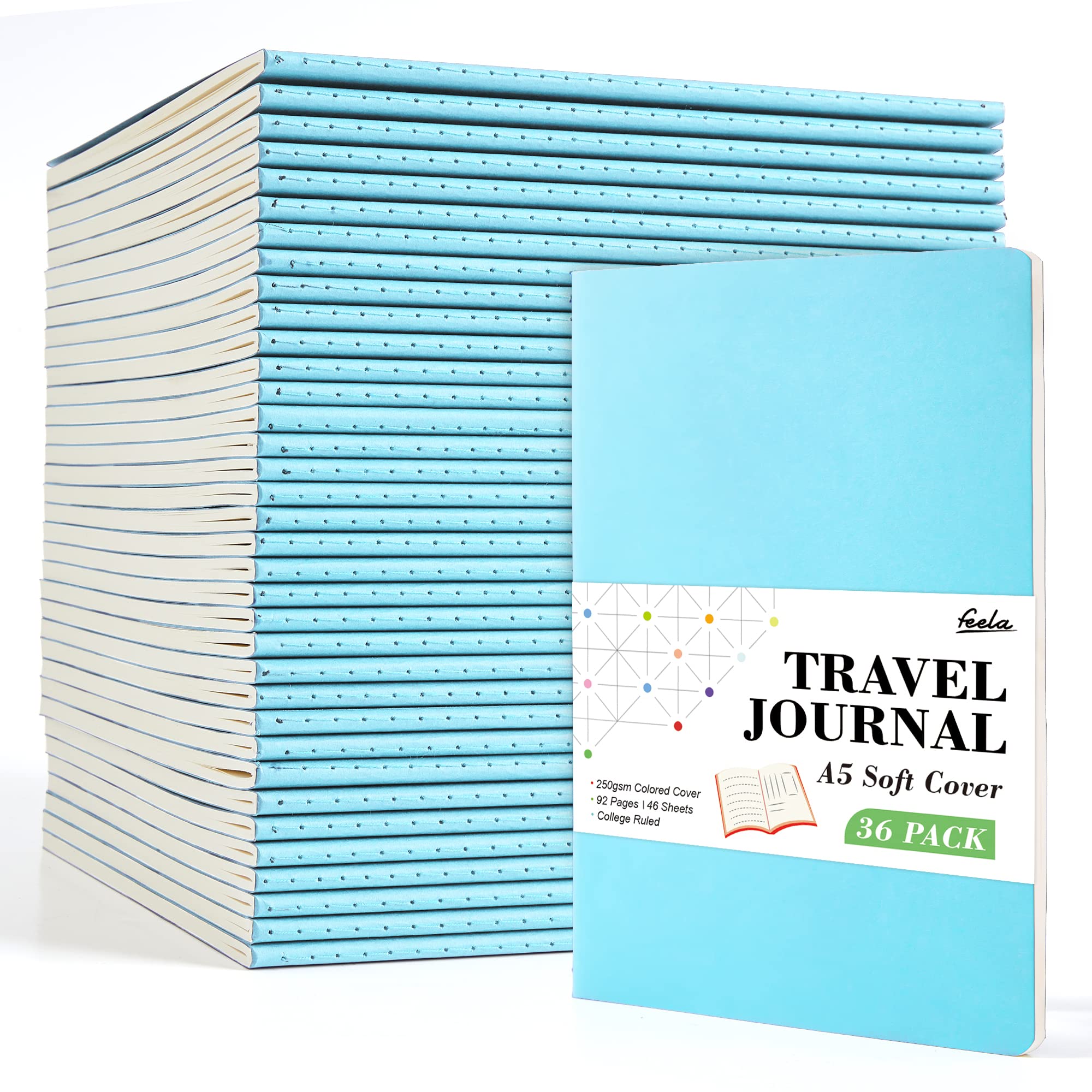 36 Pack Soft Cover Journal Bulk, Feela Lined Blank Travel Journal for Women Men Writing, Notebooks College Ruled for Work, Note Taking Notebook School Business Supplies, 8.2” x 5.5”, A5, Berry