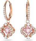Swarovski Una Pierced Earrings with Clear Crystal Pavé Surrounding a Pink Stone on a Rose-Gold Tone Finished Setting