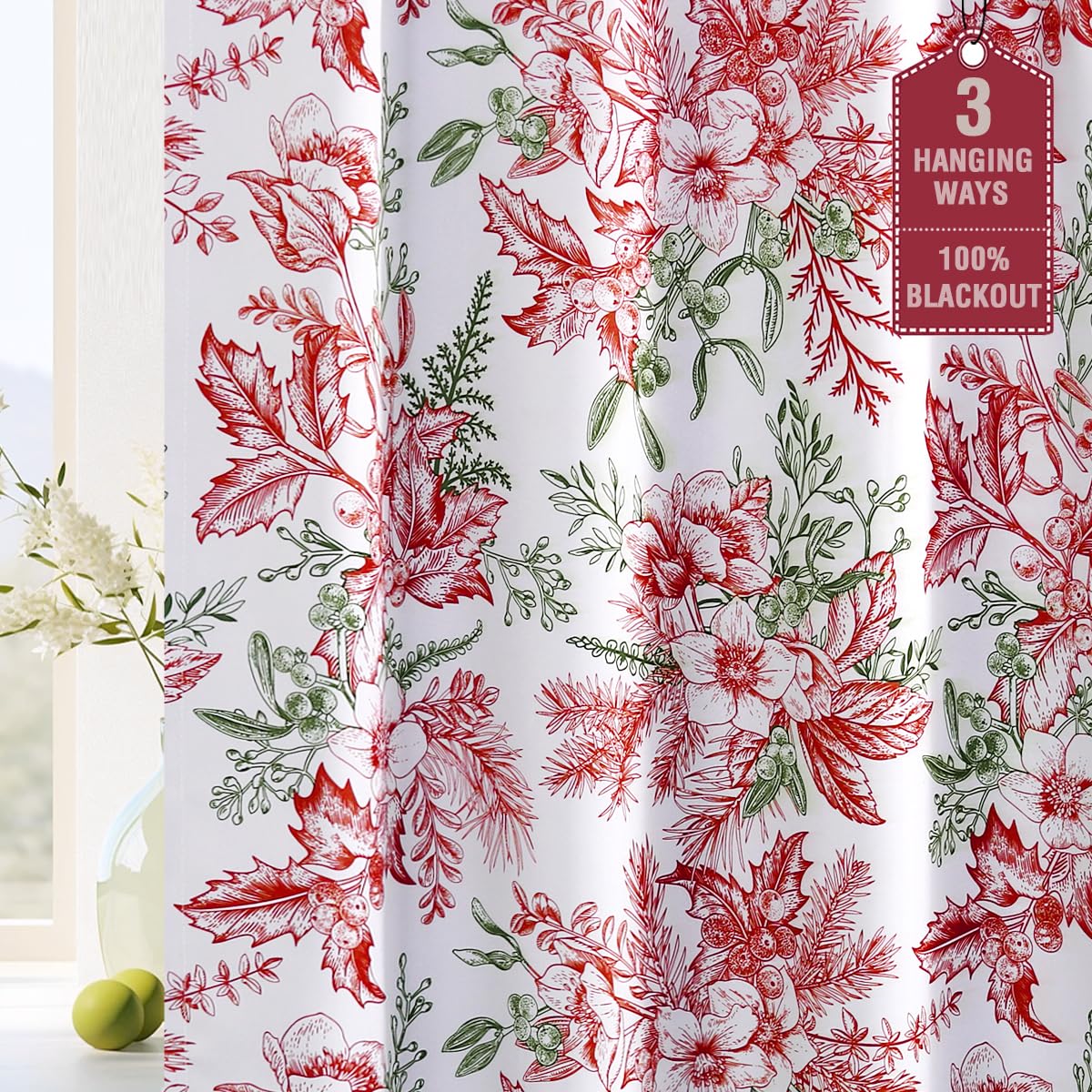 H.VERSAILTEX Blackout Curtains 63 Inch Length 2 Panels Set Floral Print Curtain Drapes for Living Room Thermal Insulated Grommet Window Curtains for Bedroom - Traditional Floral in Antique Green