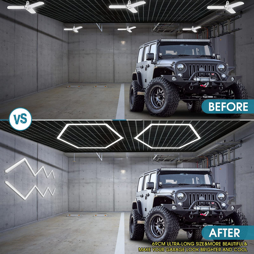LZHOME LED Hexagon Garage Light: 12700LM Car Detailing Shop Light, DIY Splicing Ceiling & Wall Decor Lights, for Workshop Basement Gym Warehouse Bar Gaming Room