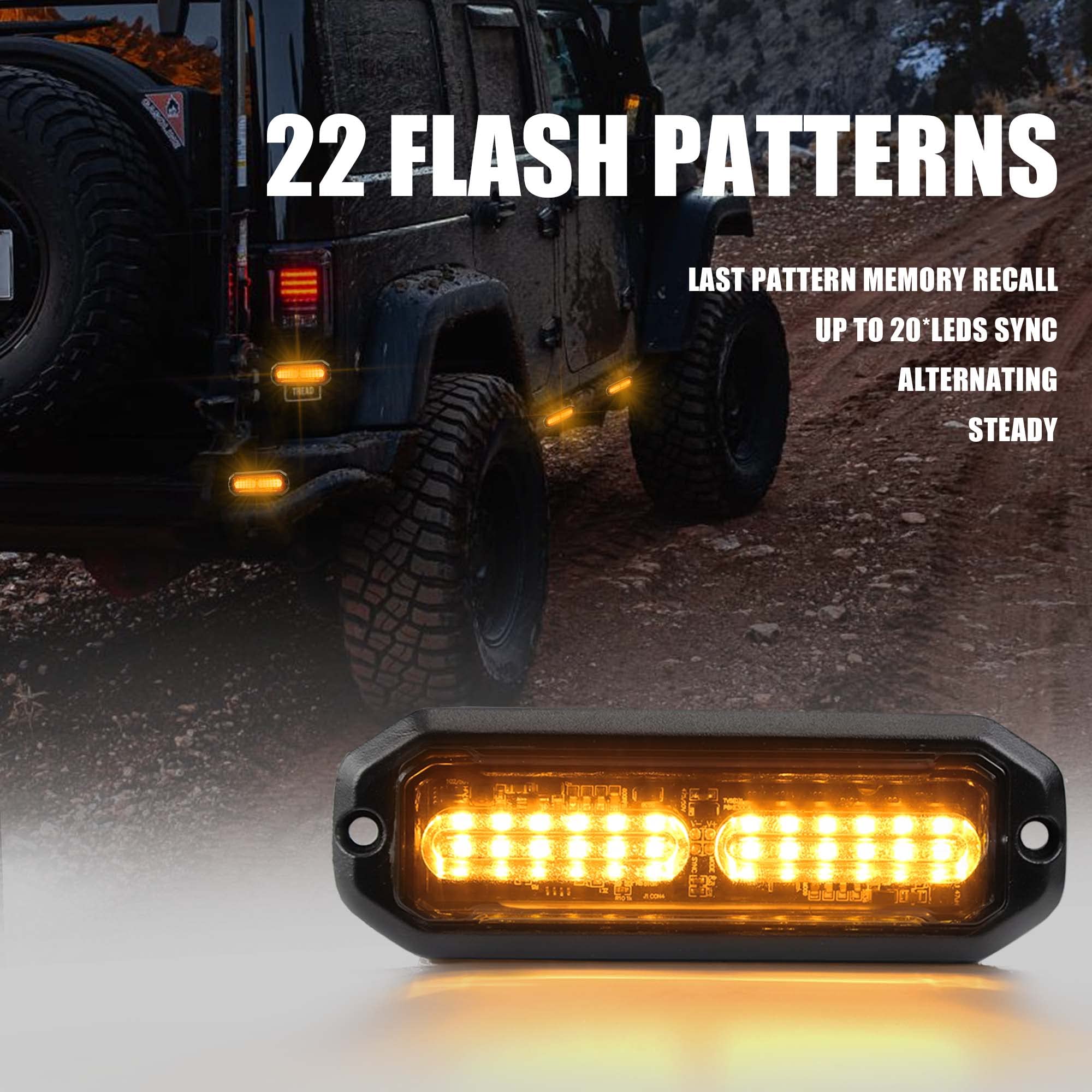 WINECO Amber led strobe lights for trucks 8pcs 12-LED Surface Mount Flashing Strobe Lights kit for Trucks Car Vehicles LED Mini Grille Grill Strobe Light Head Emergency Hazard Warning lights