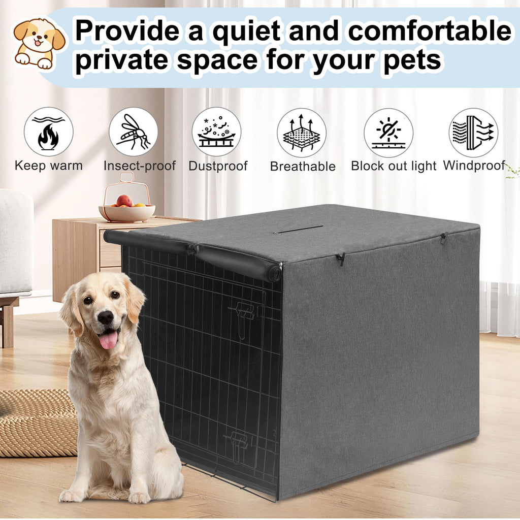 HiCaptain Dog Crate Cover 24.0" L x 18.0" W x 20.0" H with Breathable Mesh, Durable Heavy Duty Kennel Cover, Dual Zippered Panels, Windproof Waterproof UV-Resistant(Beige)