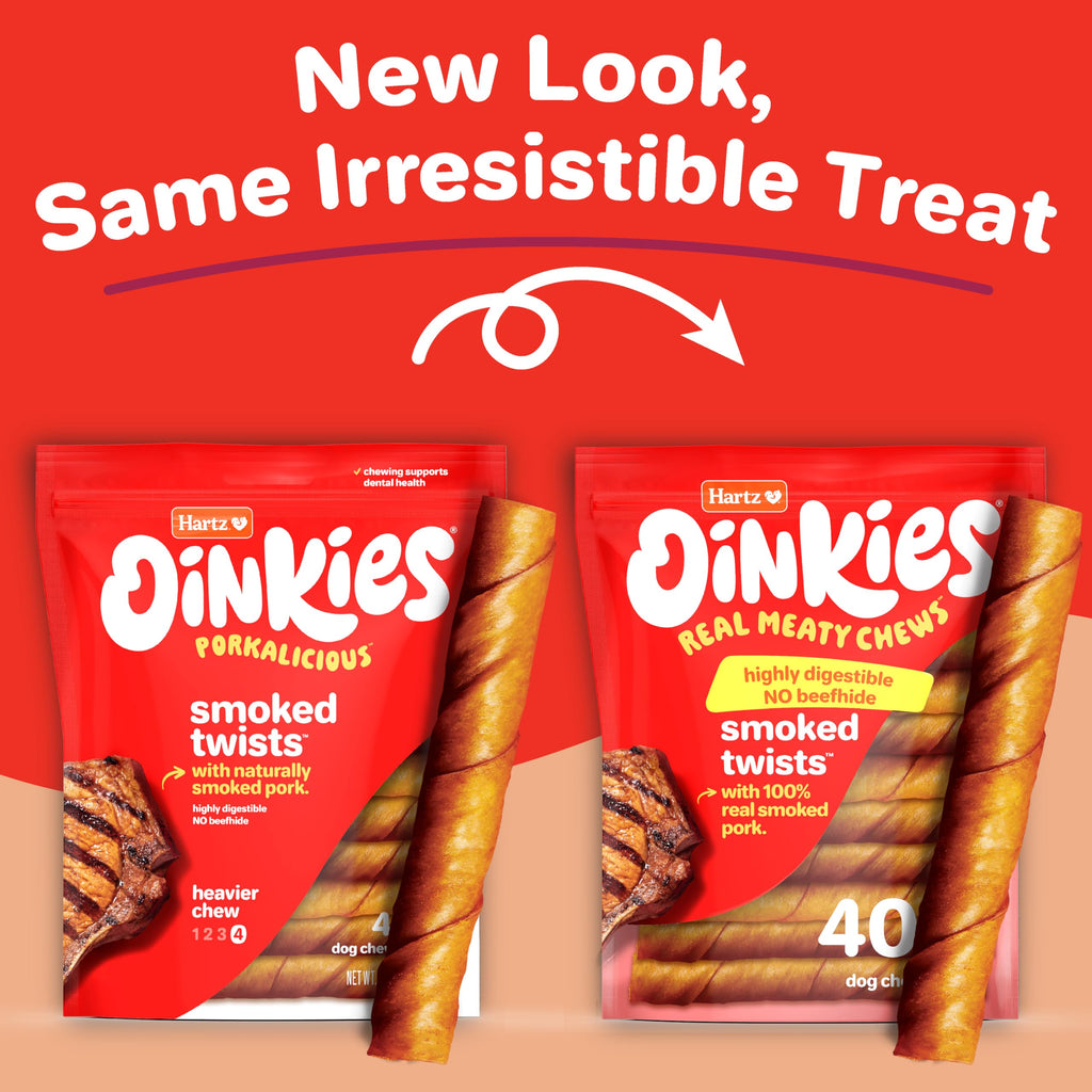 HARTZ Oinkies Natural Smoked Pig Skin Twist Dog Treat Chews - 10 Pack