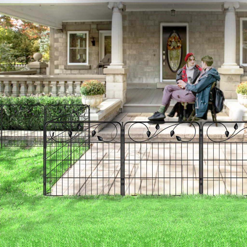 FOREHOGAR Decorative Metal Garden Fence 24in(H) X10ft(L) 5 Panels Leaf Black Rustproof Wire Border Fence for Landscape Patio Flower Bed Garden Fencing Panel Animal Barrier for Dogs
