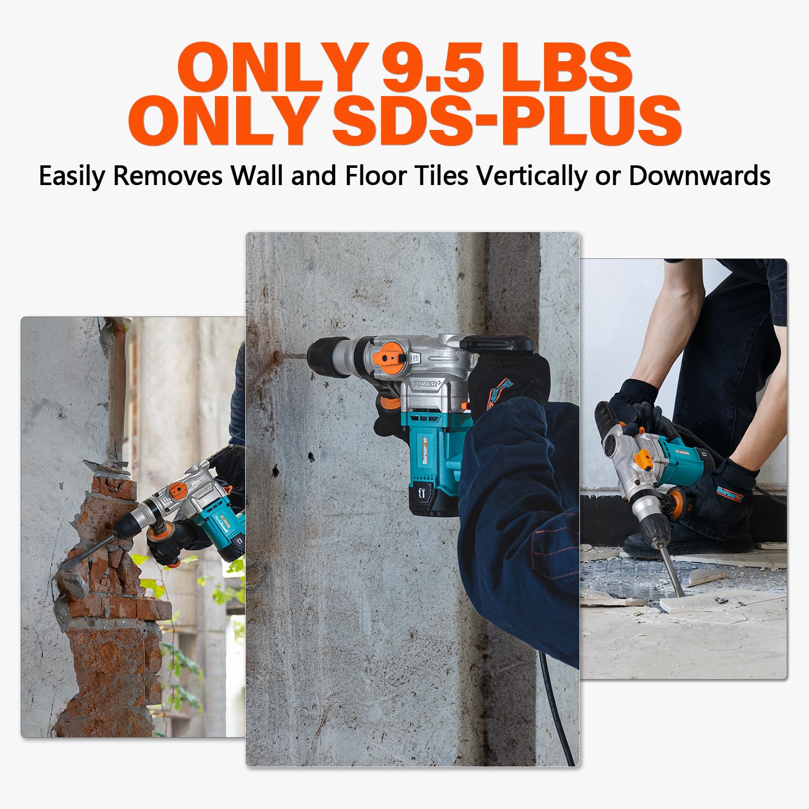 Berserker 1-1/8" SDS-Plus Rotary Hammer Drill with 1/2" Keyless Adapter | 1050W 9 Amp 3 Functions 9.5 lb. Corded Electric Safety Clutch Rotomartillo for Concrete Cement Masonry Drilling,Tile Removal