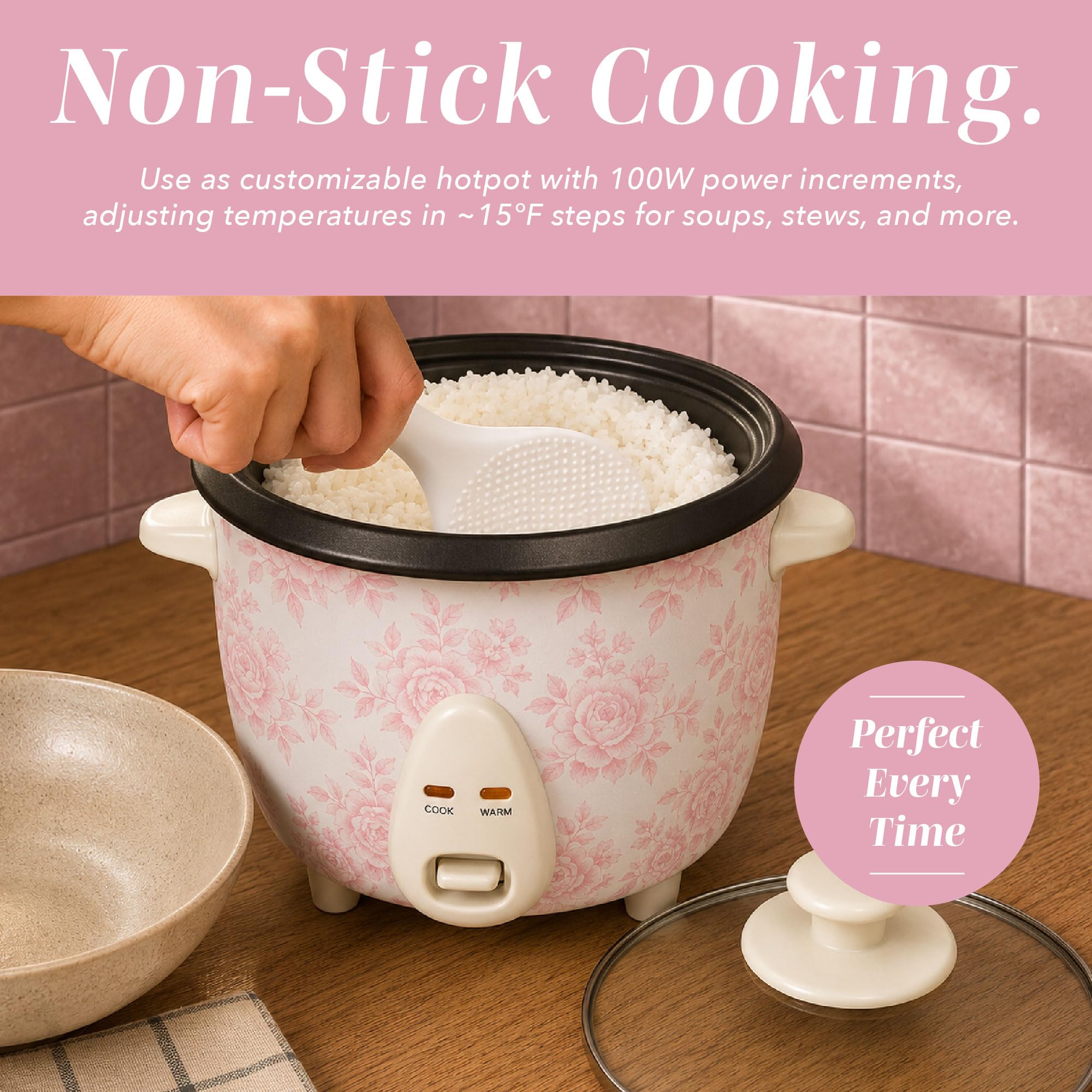 COOK WITH COLOR 6 Cup Rice Cooker 300W - Effortless Cooking and Perfectly, Cooks 3 Cups of Raw Rice for 6 Cups of Cooked Rice, Floral Blue