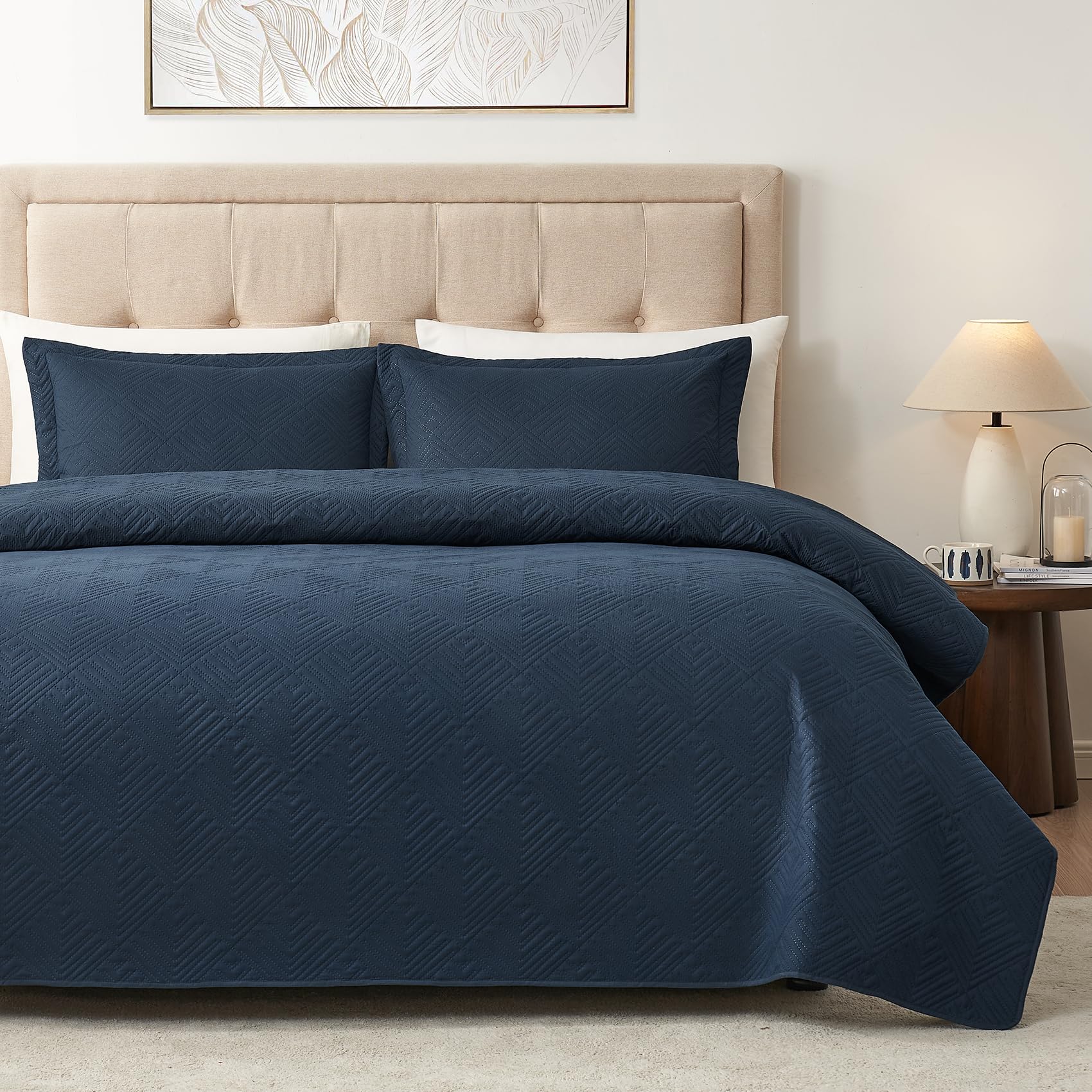 Hansleep Black Quilt Twin Size - Damask Ultrasonic All Season Bedspread Twin, Soft Lightweight Coverlet Bedding Set, 2 Pieces (1 Quilt, 1 Pillow Sham)