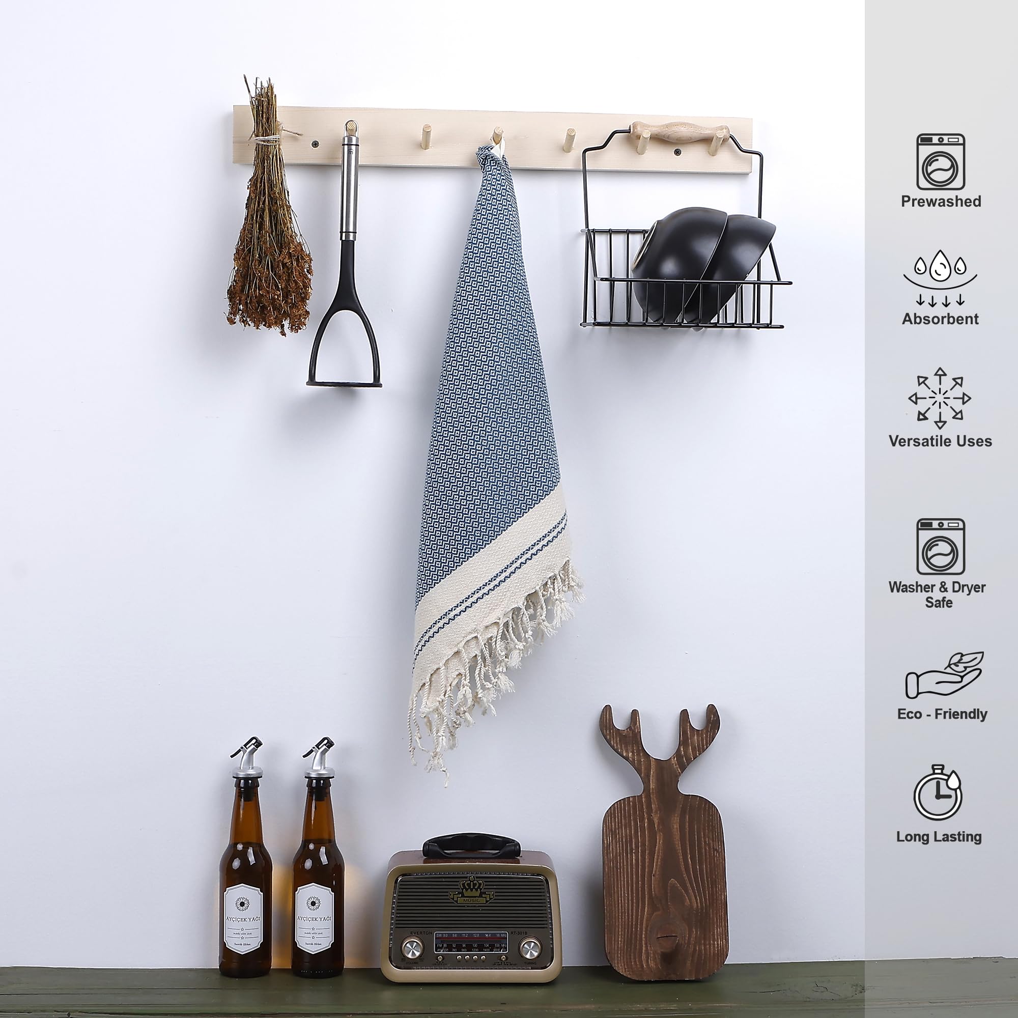 Evelynen Turkish Hand Towels for Bathroom & Kitchen Towels Decorative Set of 2 | Boho Farmhouse Hand Towels with Hanging Loops for Face, Tea, Dish, Kitchen & Bath | %100 Cotton (16" x 32" - Beige)