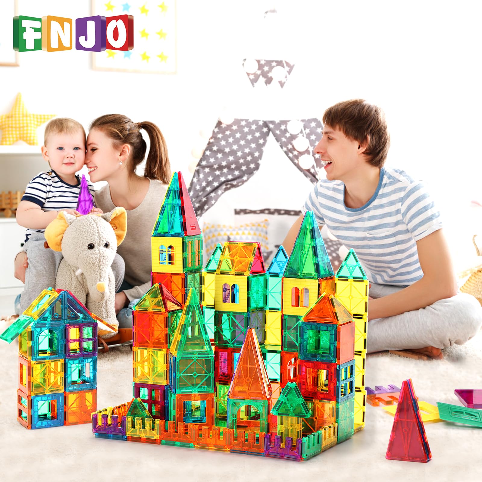 FNJO Magnetic Tiles, 110PCS Magnet Building Set, Magnetic Building Blocks, Construction STEM Learning and Playing Toys for Kids, Montessori Toy for Preschool Boys Girls