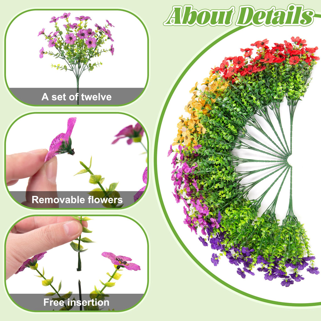Ammyoo Artificial Faux Hanging Plants Flowers Basket for Spring Outdoor Decoration, Fake Silk Daisy UV Resistant Look Real with Eucalyptus Leaves Summer Outside Decor for Home Patio Garden