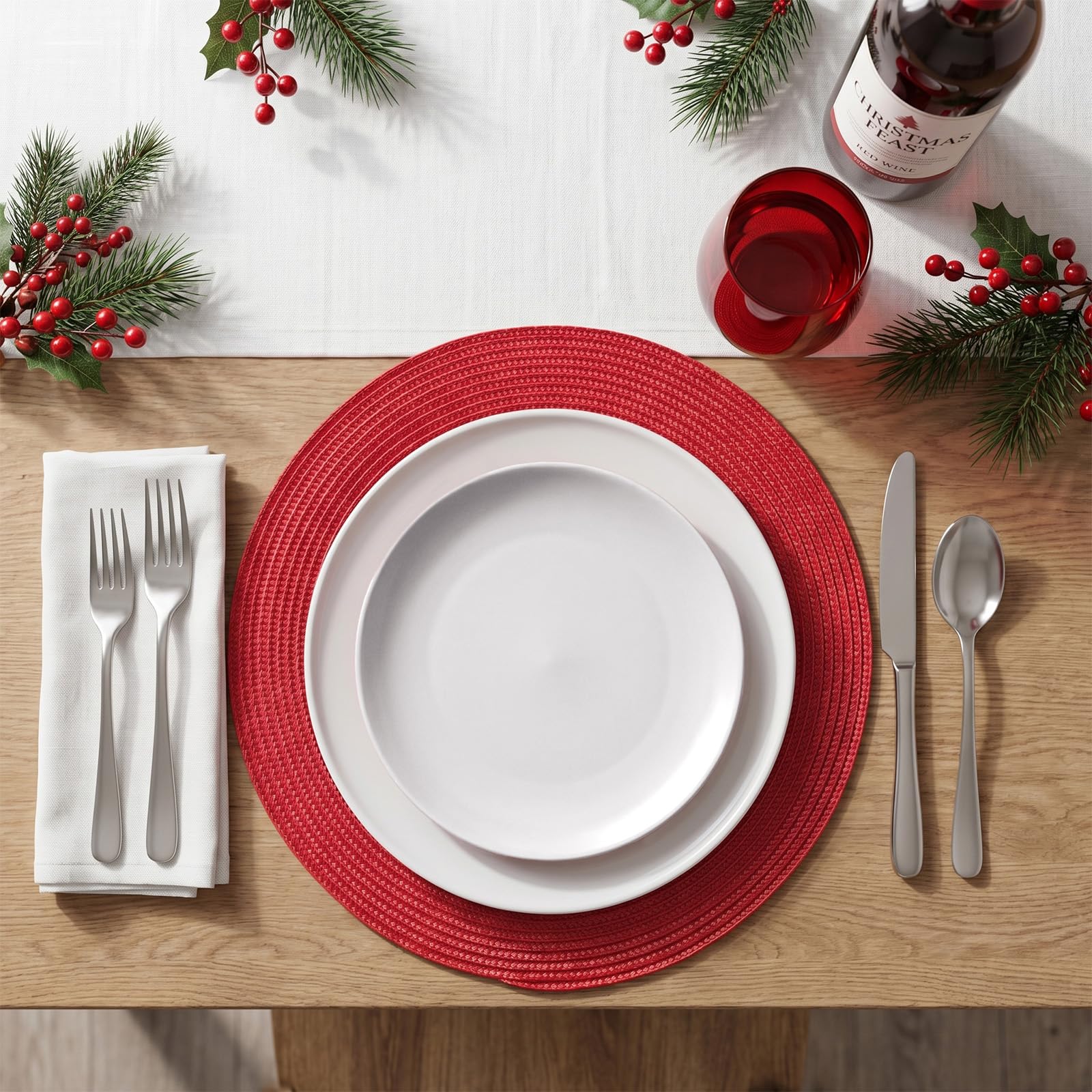AHHFSMEI Round Placemats Set of 6 Heat Resistant Washable Non-Slip Woven Braided Table Mats for Dining Table Kitchen & Home Decor (Beige)