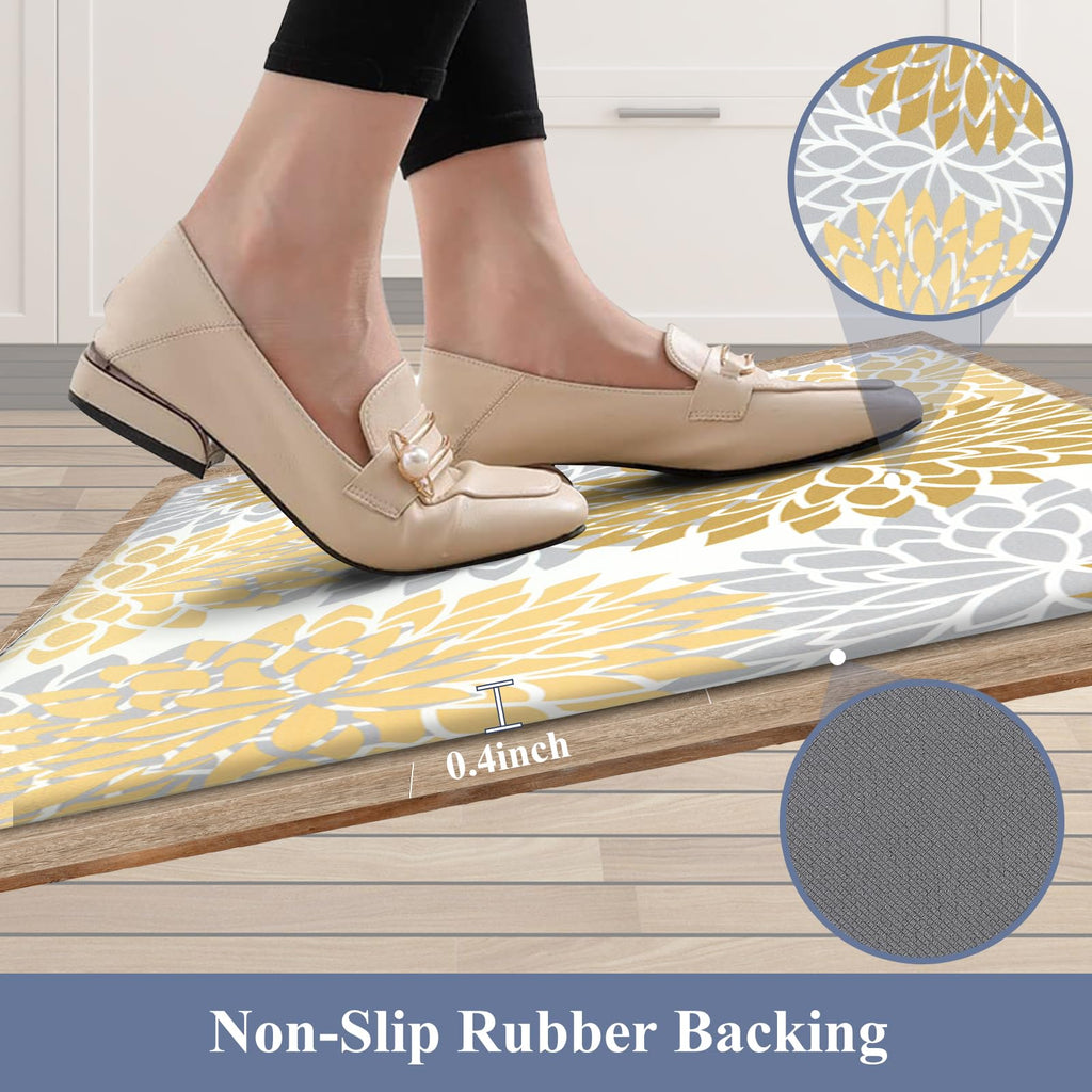 HEBE Anti Fatigue Kitchen Rugs Sets of 2, Non Slip Kitchen Mats for Floor, Waterproof Cushioned Comfort Standing Carpet for Kitchen Sink, Home Office, Laundry Room