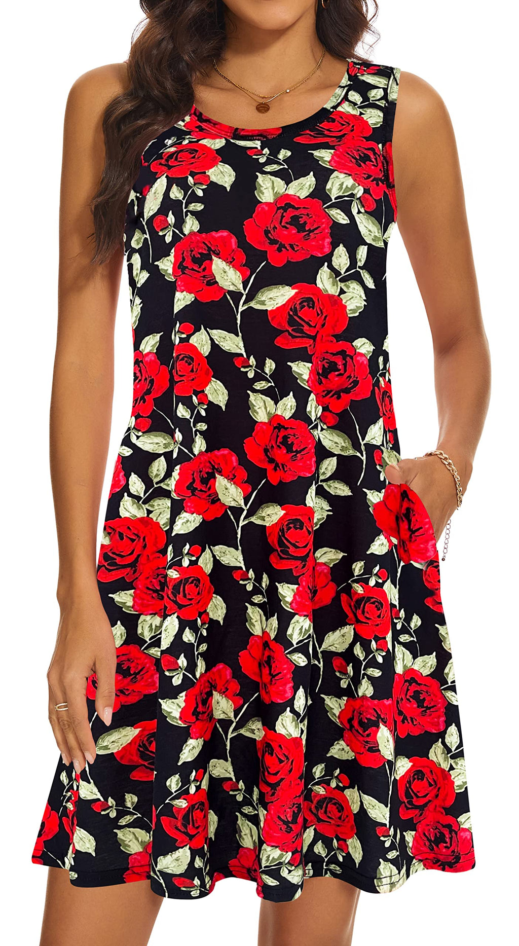 Summer Dresses for Women 2026 Casual Sundresses Beach Cover Ups Sleeveless Tshirt Swing Dress with Pockets