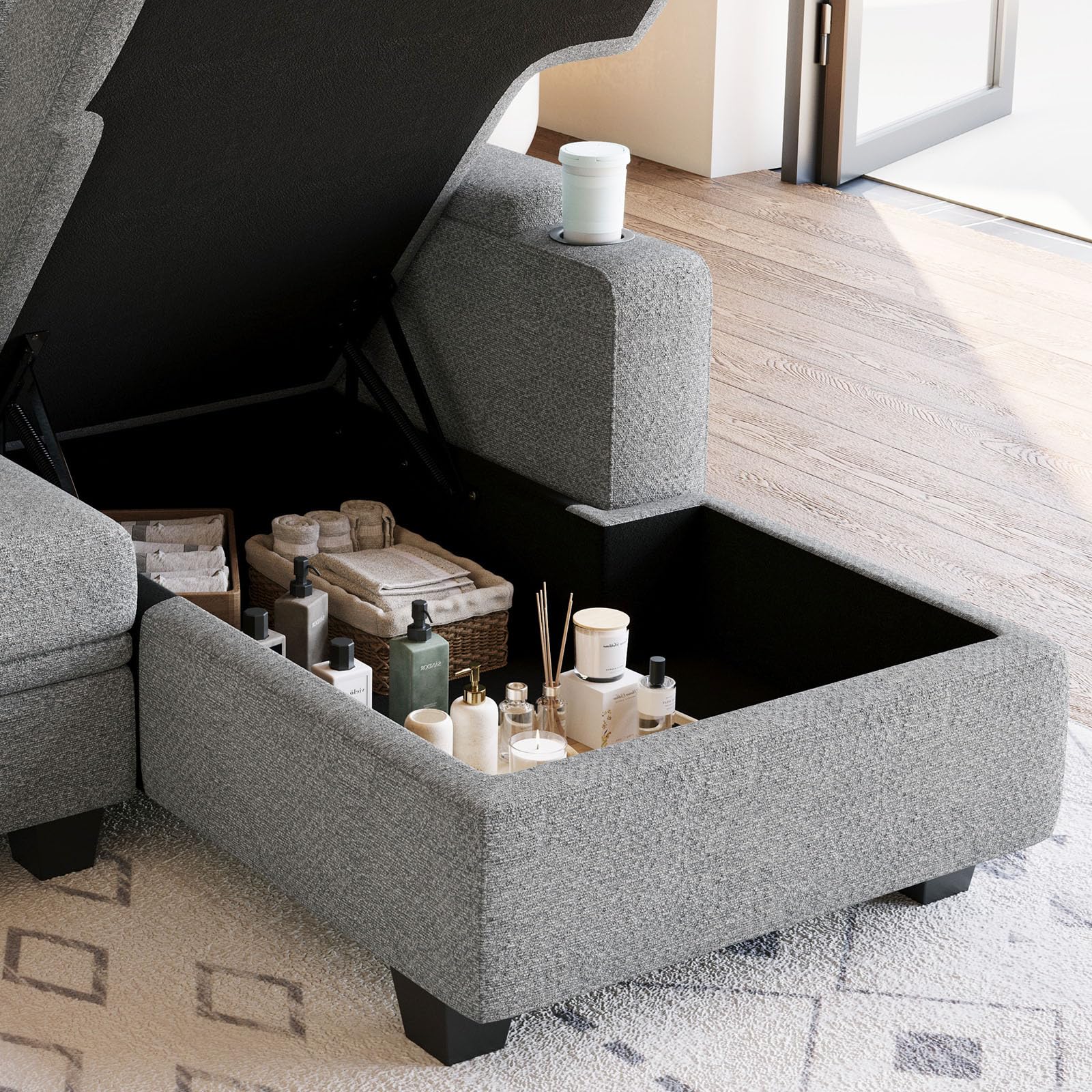 Belffin Modular Sectional Sleeper Sofa Bed with Storage Chaise L Shaped Sectional Couches for Living Room Armrest with Cup Holder. White Couch