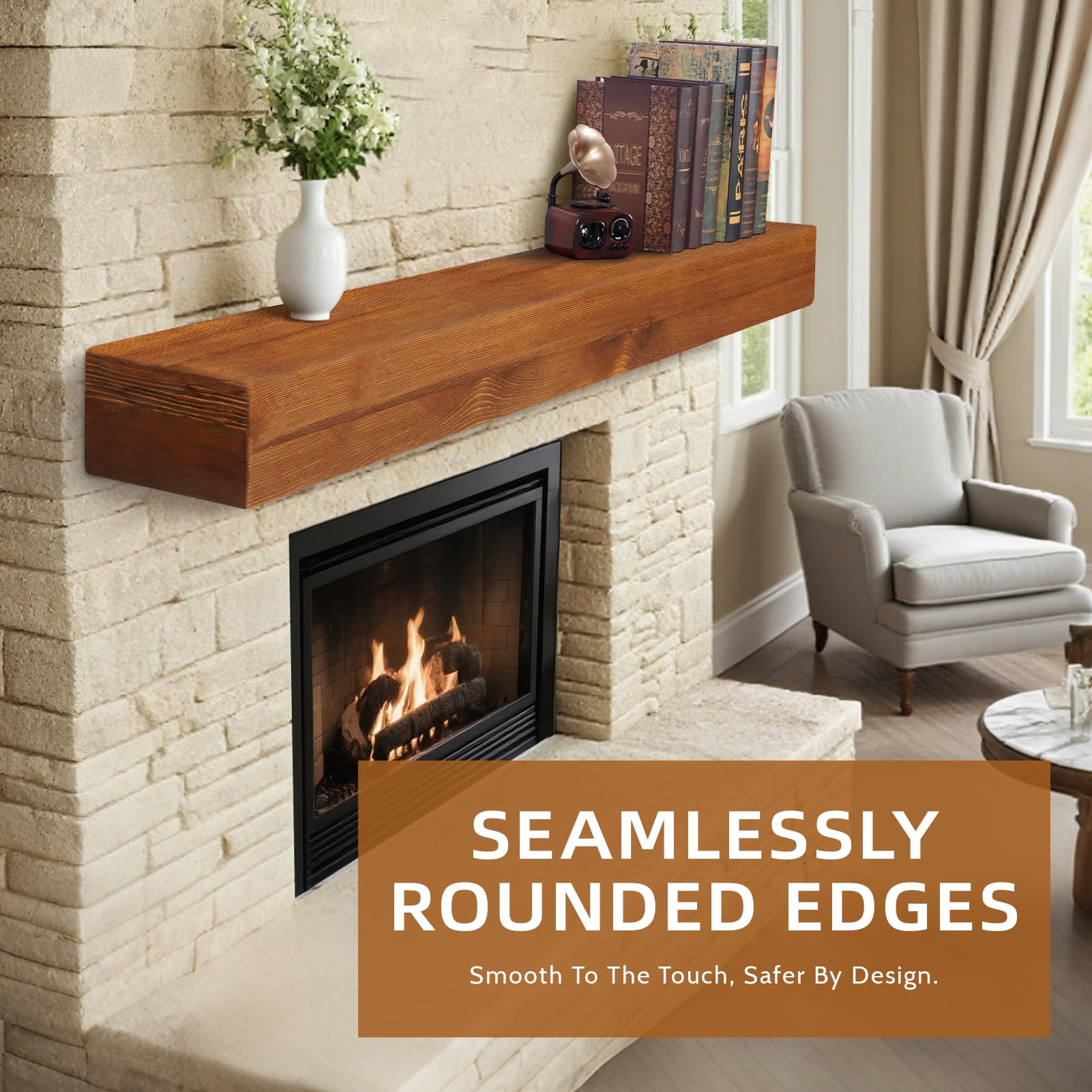 G GOOD GAIN Fireplace Mantel 54inch - Handmade Rustic Wood Mantel for Over Fireplace | Wall Mounted Floating Mantle Shelves for Living Room Decor(Chocolate, 54Lx5Hx8D)